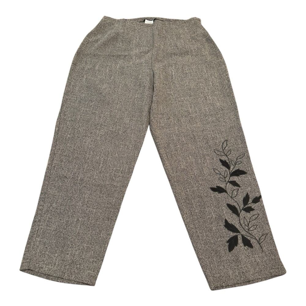 Elegant Women's Gray Trousers with Black Leaf Design 16W True Beauty by Emme
